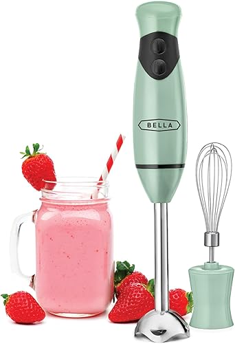 bella 2-Speed Hand Immersion Blender with Whisk Attachment, 250 Watt, Sage, Immersion Blender with Dishwasher Safe Whisk & Blending Attachments for Food Prep (17576)