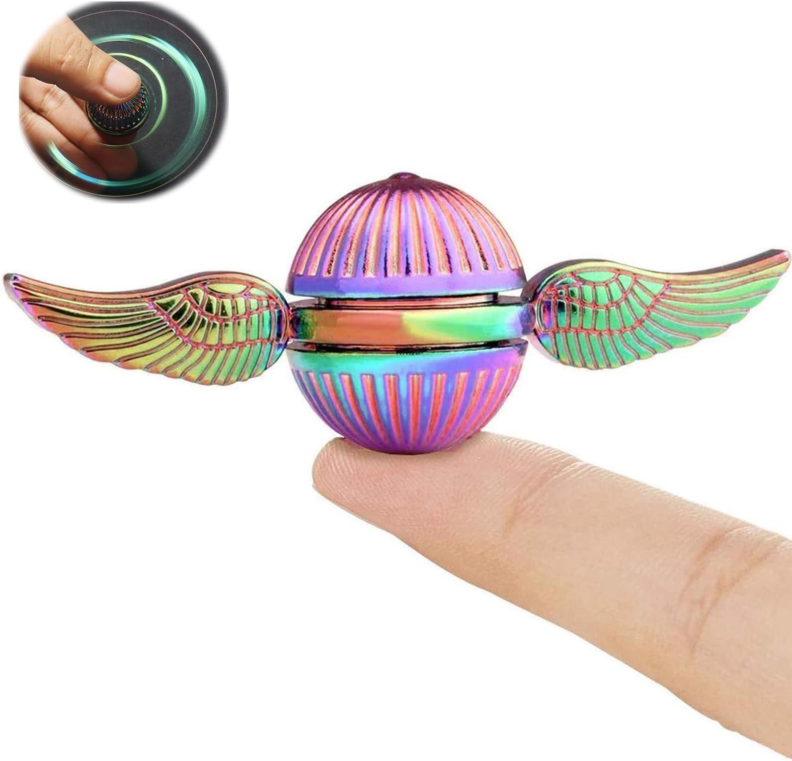 Rainbow Fidget Sphere Spinner Metal for Kids Adults, EDC Desk Toy Wings Finger Hand Spinner Spinning Toys Christmas Birthday Gifts for Boys Girls Stress Relief Anti-Anxiety Novelty Prize