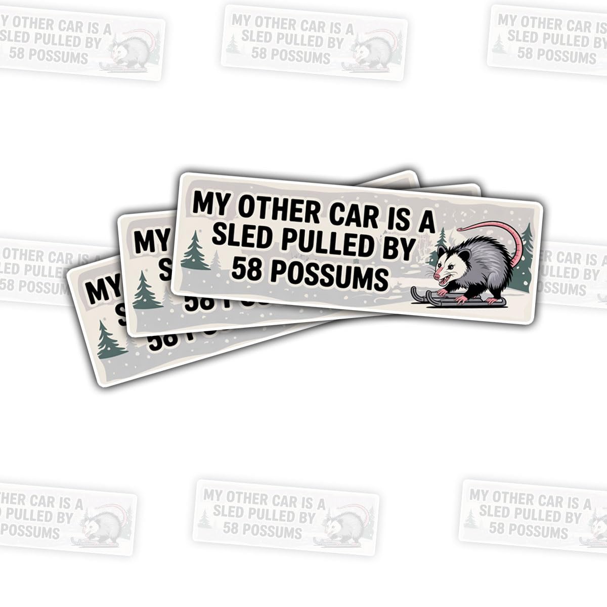 Autocollant My Other Car is a Sled 58 Possums pour personnaliser un ordinateur triste