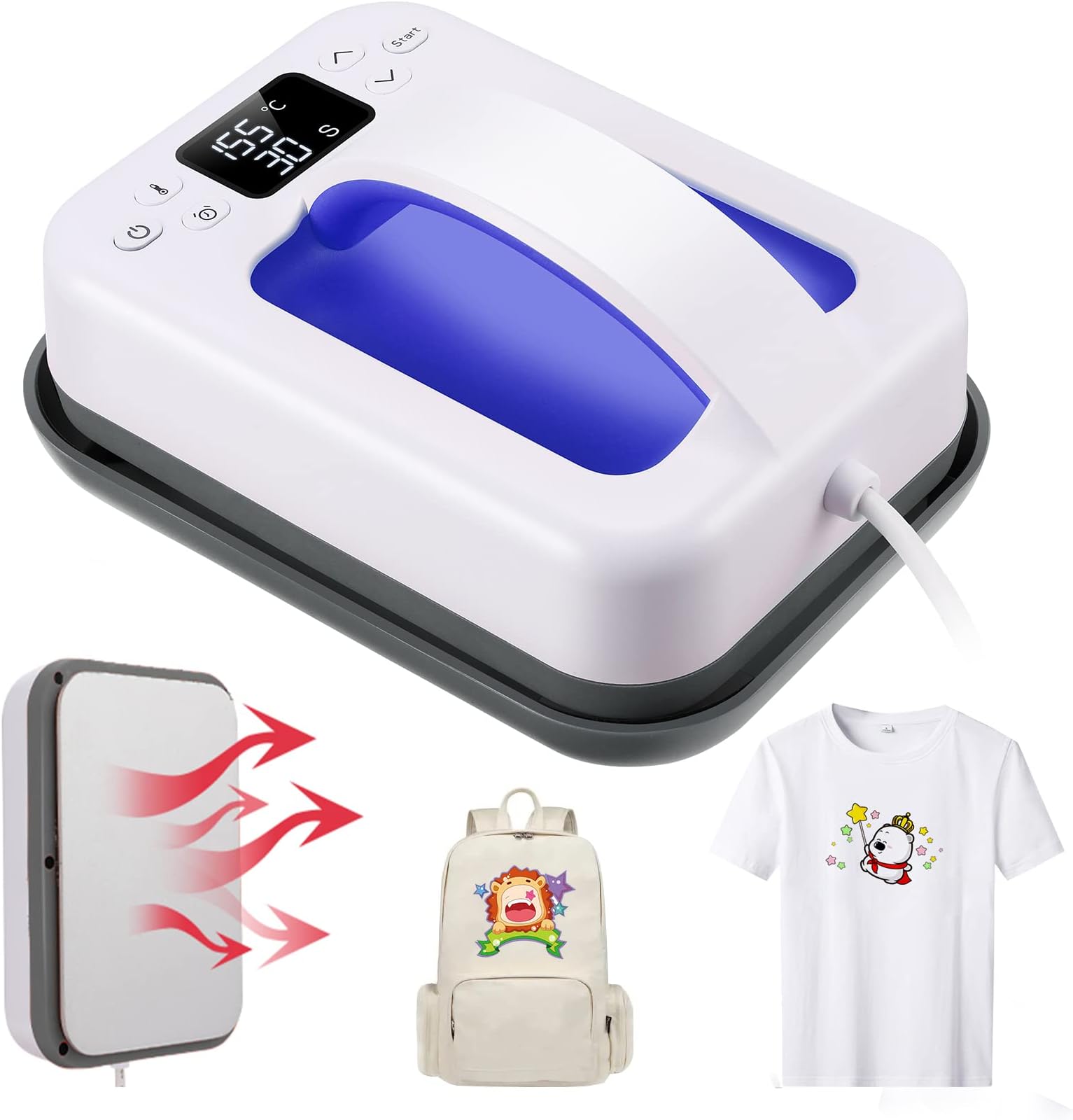 Heat Press - 7" x 5" Heat Press Machine for T Shirts and HTV Vinyl Projects Portable Easy Iron Press Fast Even Heat Small Heat Transfer Machine for Beginners DIY Lover with Transfer Paper (Blue)