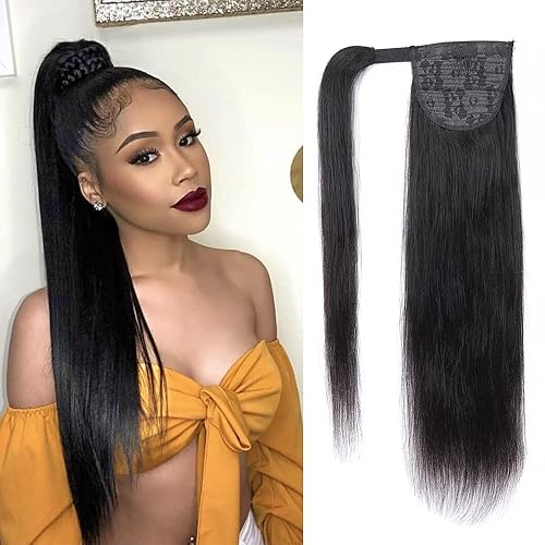 Extensiones de cabello humano lacio con clip, 100% cabello brasileño sin procesar, correa mágica envolvente alrededor de colas, pasta mágica con