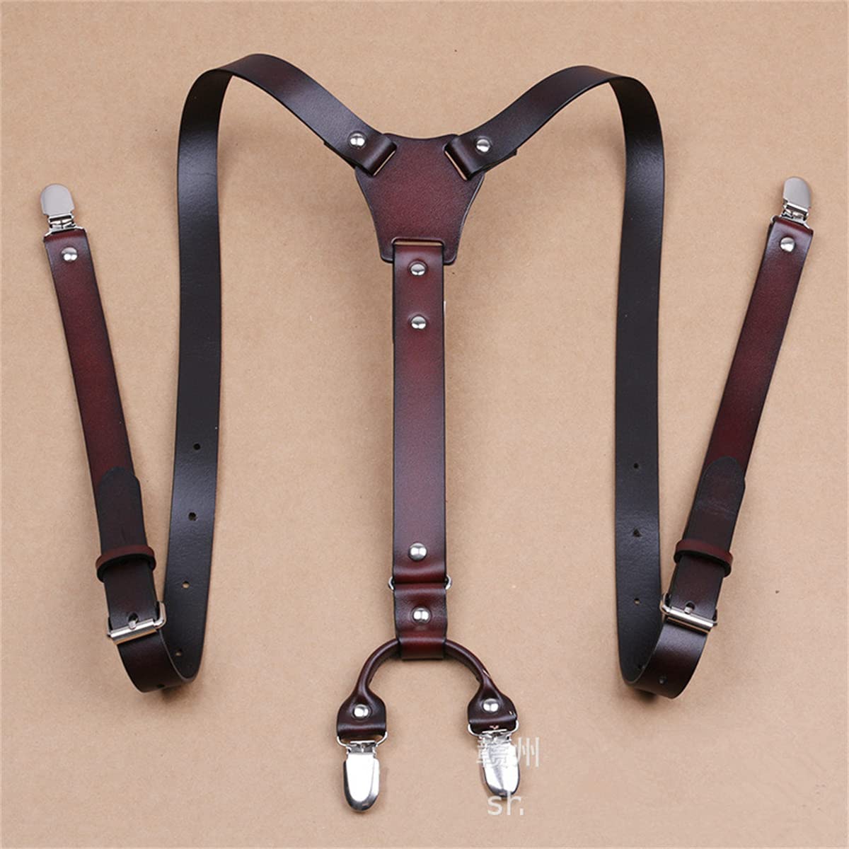 Tirantes de Cuero para Hombre, diseño en Forma de Y, Tirantes Ajustables con 4 Clips de Metal, para Padrinos de Boda, Tirantes Resistentes para Pantalones