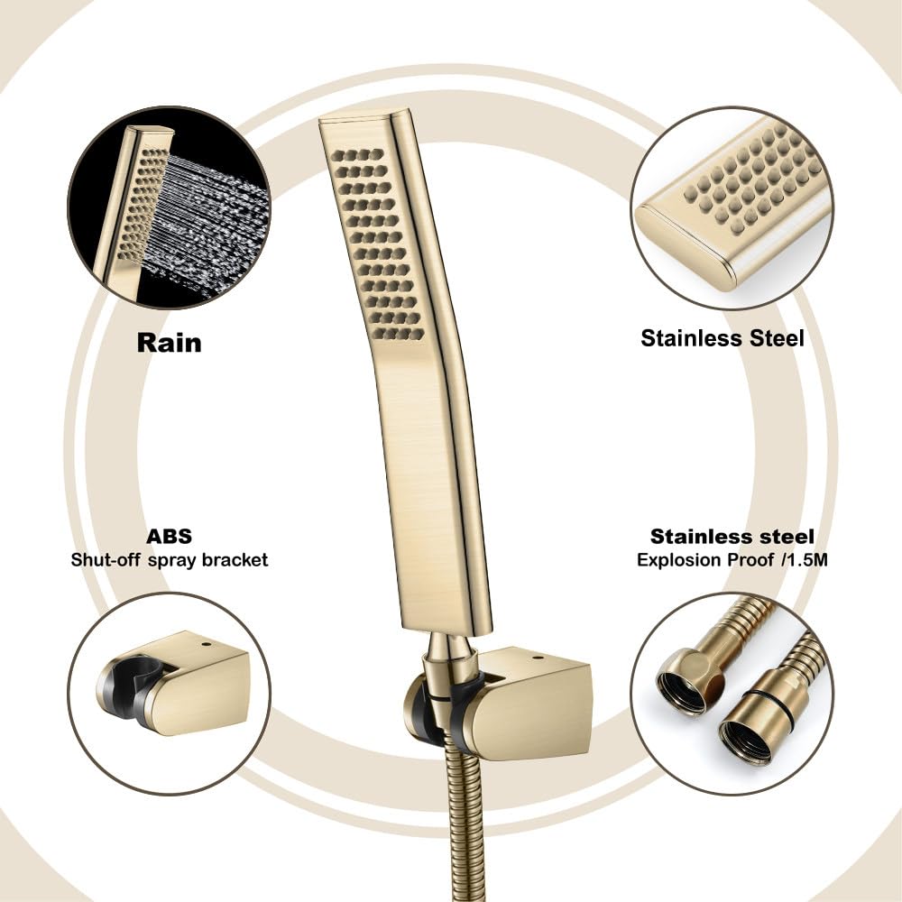 Duschkopf Set mit Eckventil 1/2 Zoll, Brausekopf Antikalk-Düsen, Handbrause aus Edelstahl mit 1.5m Schlauch und Halterung, Universal Ersatzduschkopf für Bad & Dusche