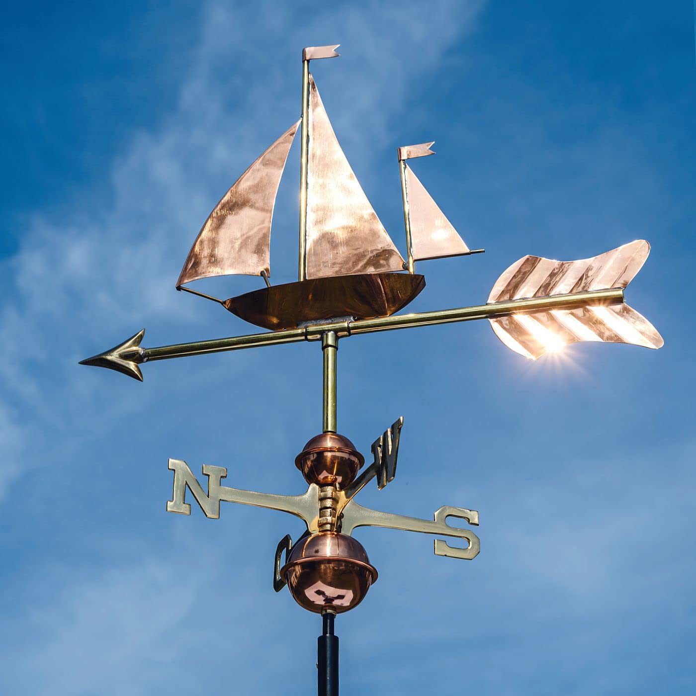 Mittelgroße Wetterfahne 446 – Segelboot aus Kupfer