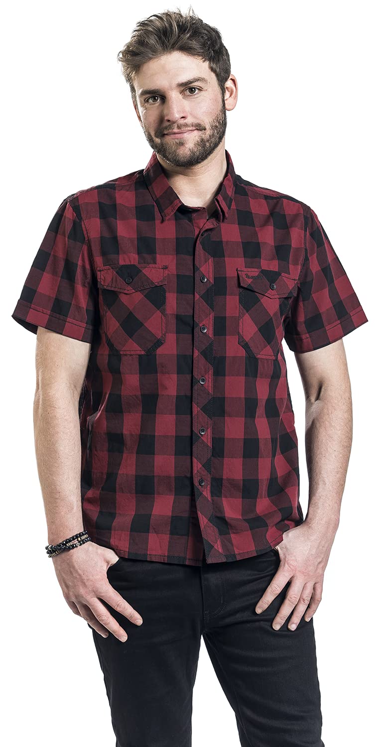 Brandit Roadstar Uomo Camicia Maniche Corte nero/rosso Regular