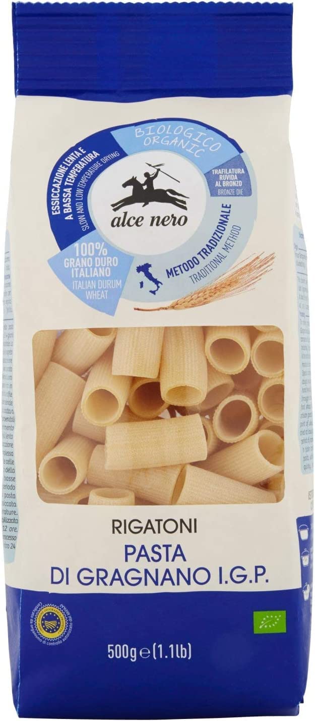 Alce Nero Organic Durum Wheat Rigatoni 500 g | GRAGNANO SEMOLA DI GRANO DURO, No Preseverative, No Chemical