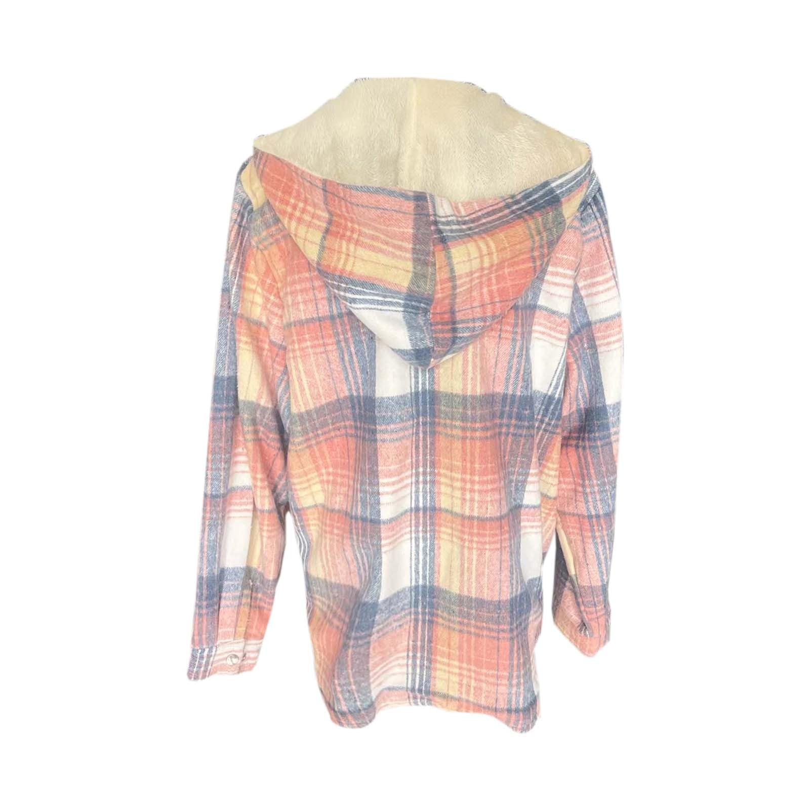 Chaqueta Mujer Invierno Abrigos De Cazadora Forro Polar，Chaqueta corta femenina con capucha forro polar estampado a cuadros abotonadura frontal y mangas largas para abrigo