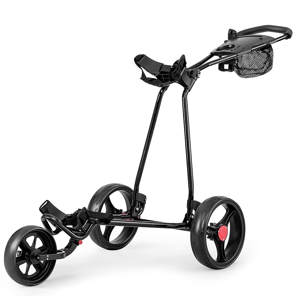 GOPLUS Golf Trolley, Golfwagen klappbar mit 3 Rad & verstellbarem Handgriff, Golf Cart leicht mit Hinterradbremse, Golf Caddy inkl.Trinkflaschenhalter, Schirmhalter & Netztasche, Schwarz