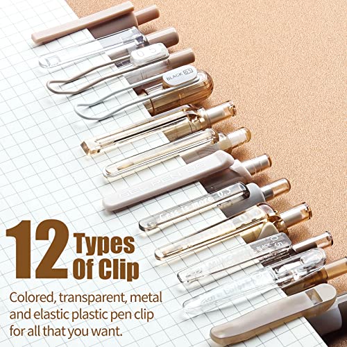 Four Candies 12Pack Pastel Gel Ink Pen Set, 11 Pack Black Ink Pens With 1Pack Highlighter For Writing, Retractable 0.5Mm Fine Point Gel Pens, Cute Note Taking Pens For School Office (Brown) #TOP3