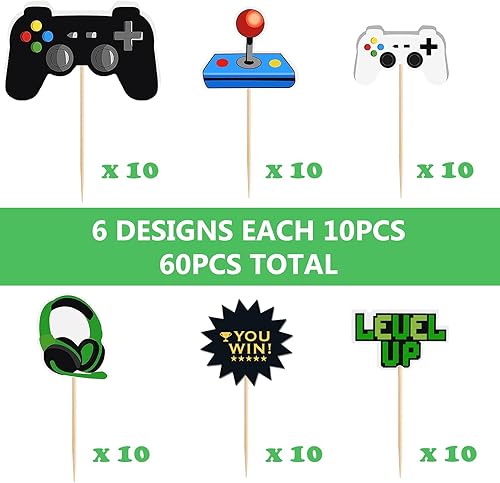 Miniatura 2 de 60 piezas de decoración de cupcakes de videojuegos, decoración de pasteles temáticos de juegos para niños, decoración de cumpleaños, suministros de