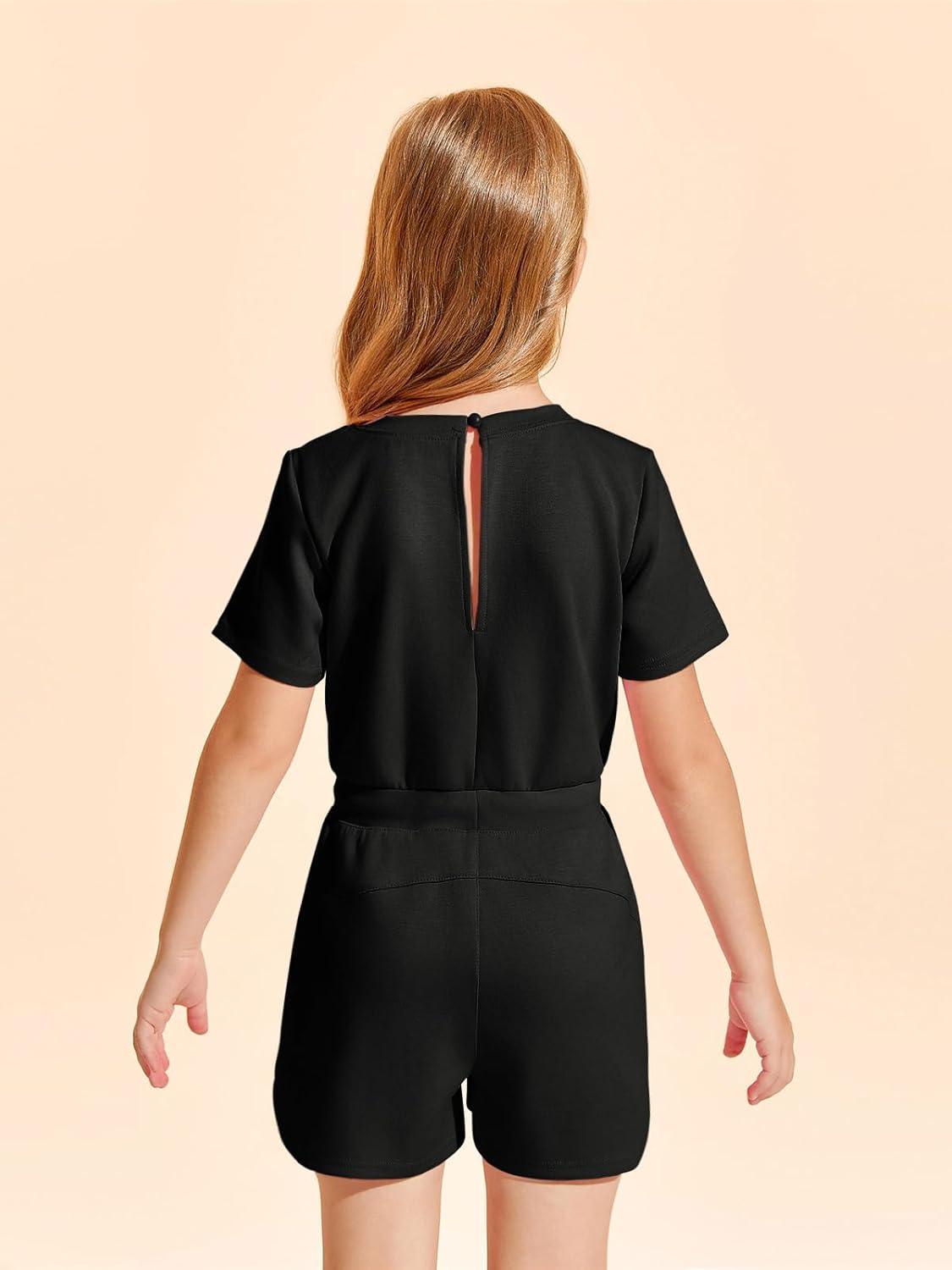 Haloumoning Girls Romper Short Sleeve Drawstring Summer Outfits Kids Casual Short Jumpsuit with Pockets 5-14 Years - Image 5