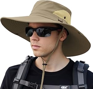[HORADON] サファリハット メンズ 大きいザイズ58-63cm メッシュ通気・12cmつば広・サイズ調整可能・UPF50+大きめ 深め 防水 UVカット帽子 日除け 撥水 紫外線対策 汗止 防風 あごひも 釣り アウトドア アドベンチャー