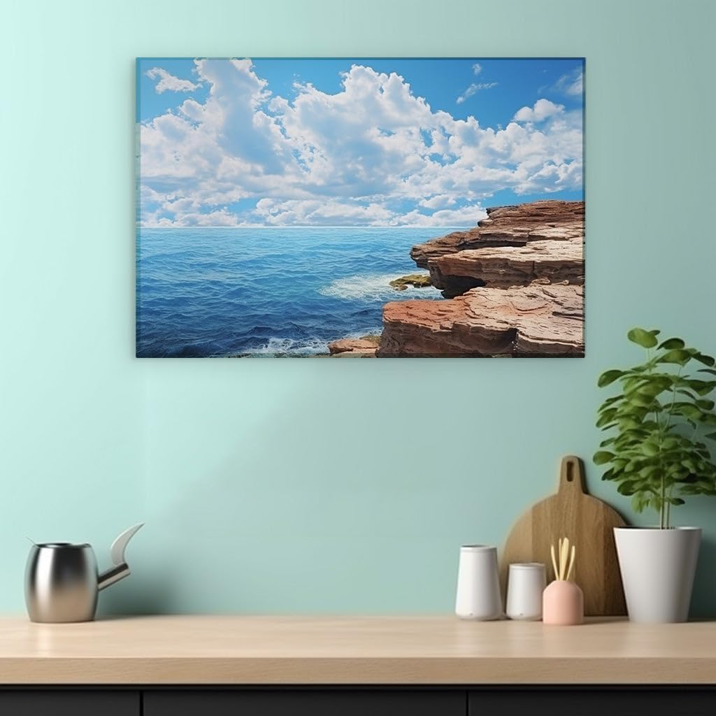 Canvas for Living room. Serenity at the Seaside � When Nature's Grandeur Embraces Tranquil Shores, 27 x 18 inch Canvas Wall Art - Ready to Hang