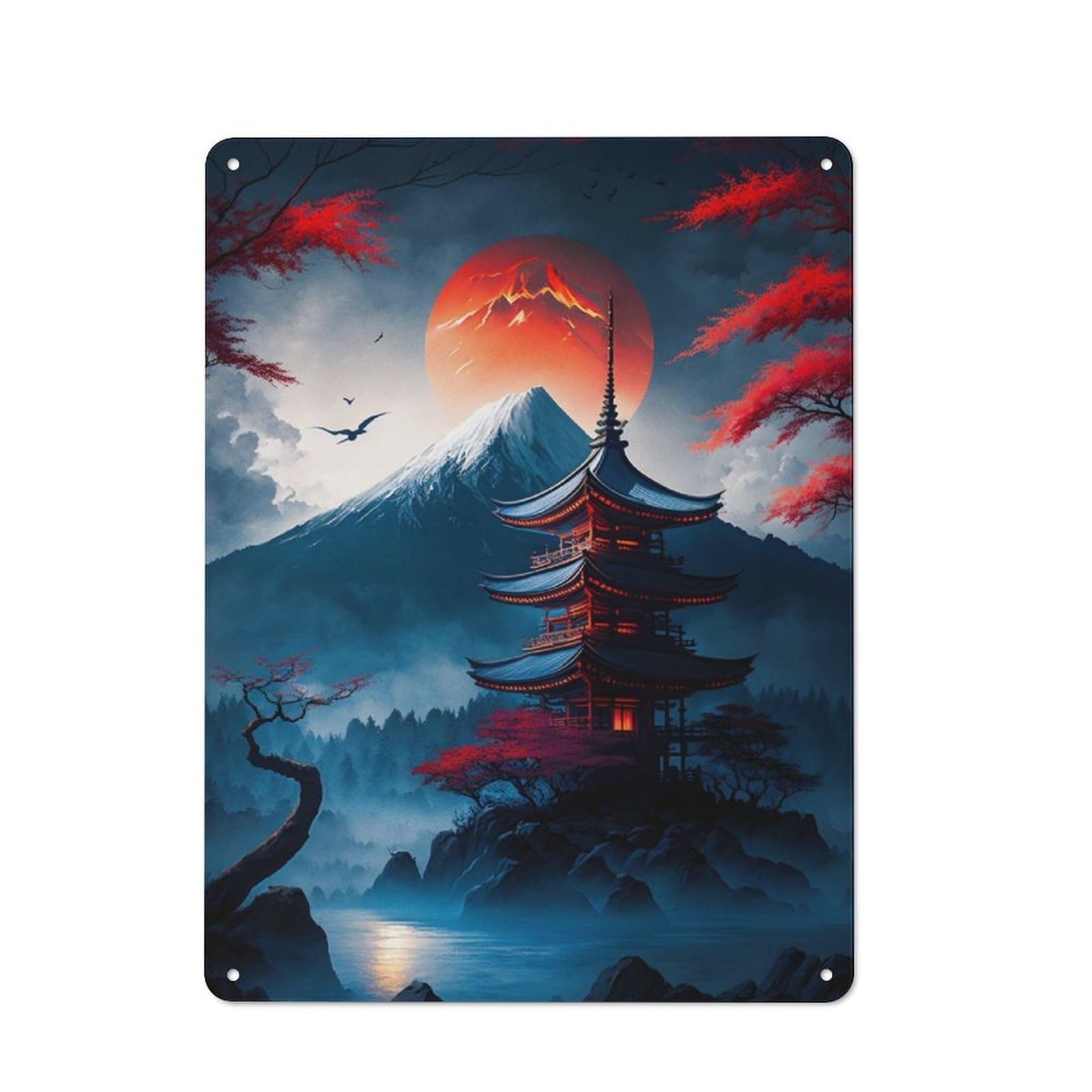 Junmoney Japanese Temple Mystical Rustic Metal Sign 40X30cm Featuring For Hallway Wall, For Collectors Decorating Hallways And Entrance Areas