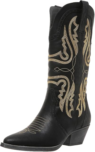 SelRoys Cowboy Bottes pour femmes Cowgirl Mid Calf Bottes de l'Ouest brodées pointu orteil pointu Block Talon brun rouge noir US5-11