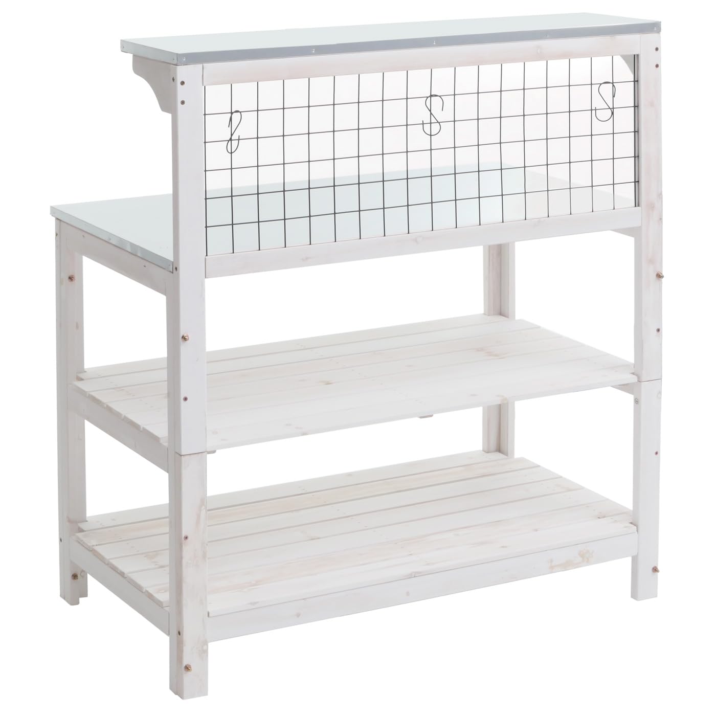 Mendler Tavolo giardinaggio piante HWC-N55, scaffale per fiori, piano zincato legno certificato MVG, 117x102x56cm - bianco