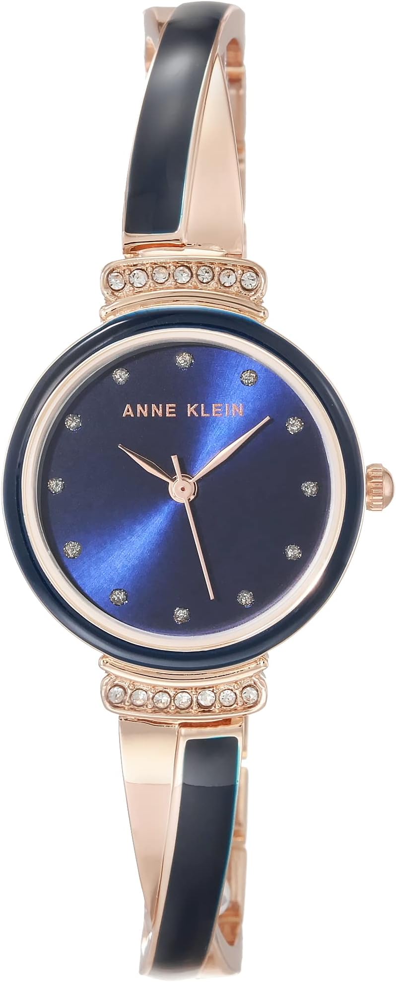 Anne Klein Women's Japanese Quartz Dress Watch with Metal Strap, Blue, 9 (Model: AK/3740NVRG), Rose Gold/Navy Blue, AK/3740NVRG