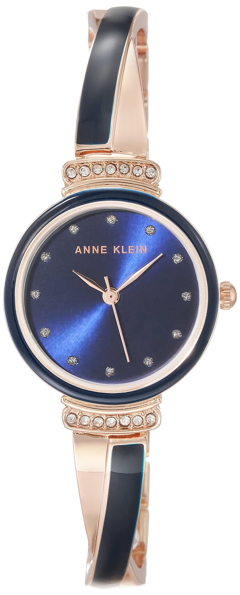 Anne Klein Women's Japanese Quartz Dress Watch with Metal Strap, Blue, 9 (Model: AK/3740NVRG), Rose Gold/Navy Blue, AK/3740NVRG