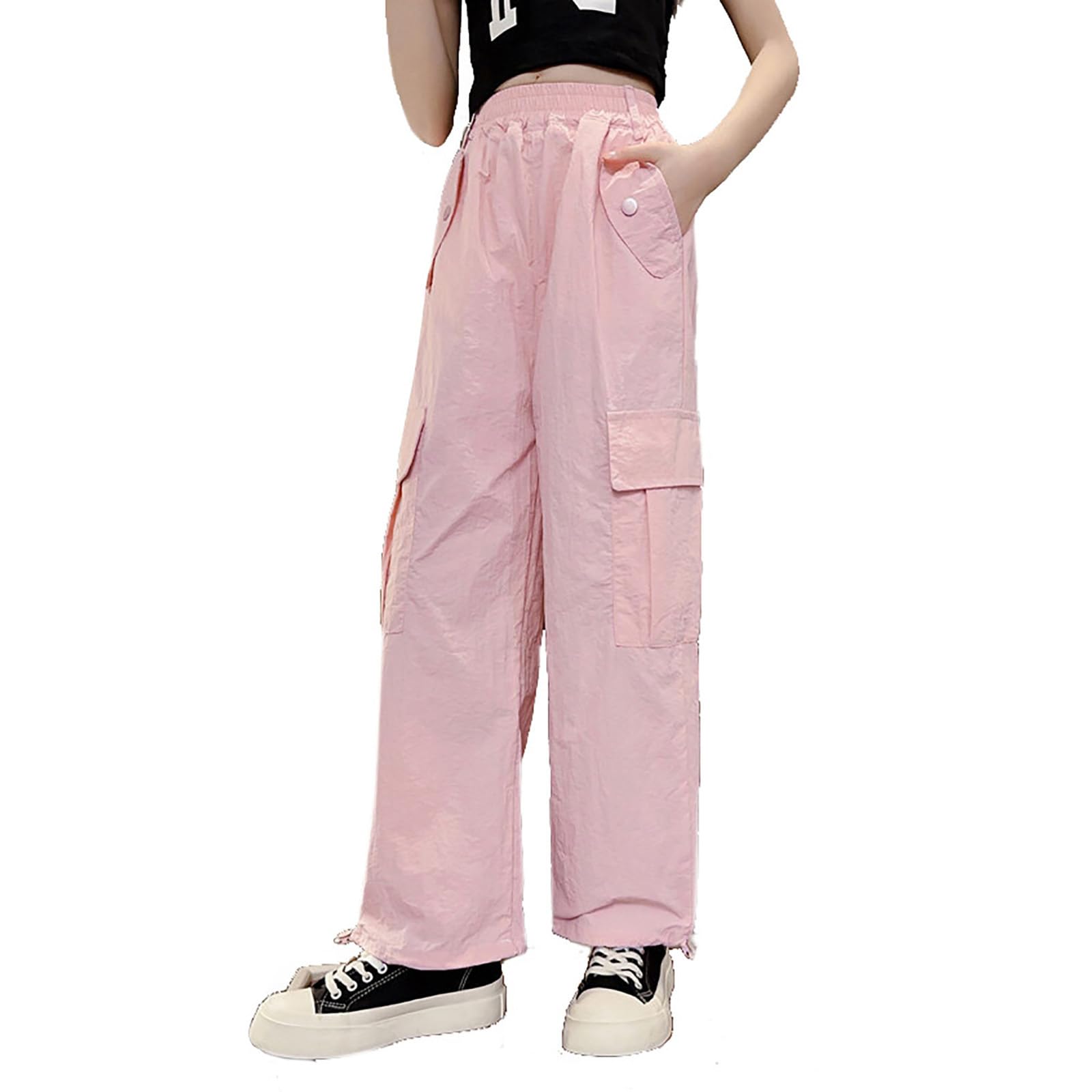 Pantalon Cargo Fille - Taille Élastique - Coton 100% - Coupe Baggy Hip Hop - Chevilles Réglables - 2 à 12 Ans - Plusieurs Couleurs - 12