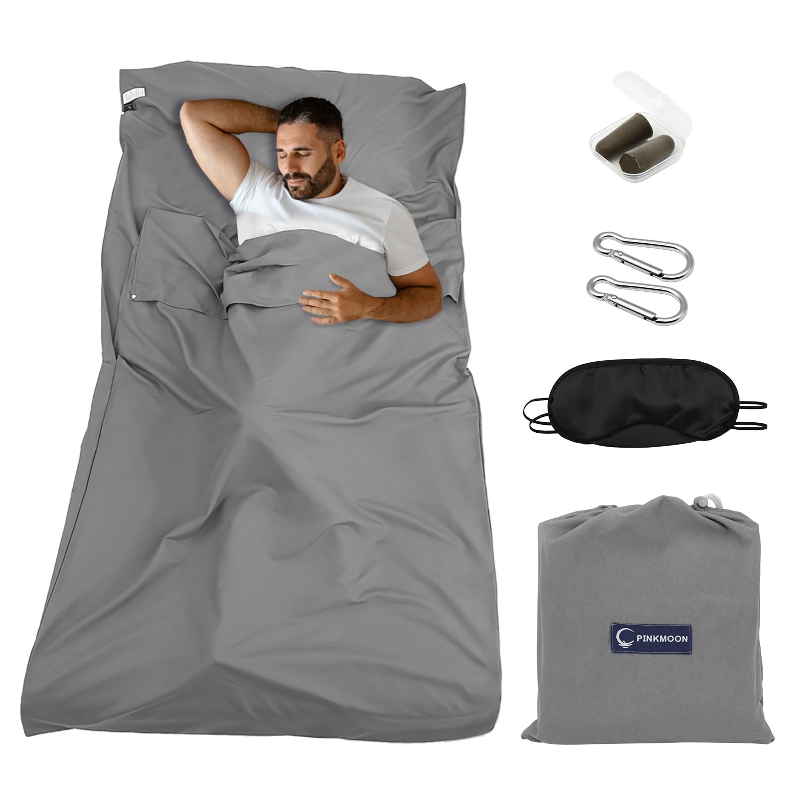 VEGCOO Sleeping Bag Liner, 210x75cm Lightweight Portable Sleeping Bag Liners, Camping Sheets & Travel Sheet Suitable for Outdoor Travel, Hiking, Hotel Backpacking Essentials (grey, One Size)