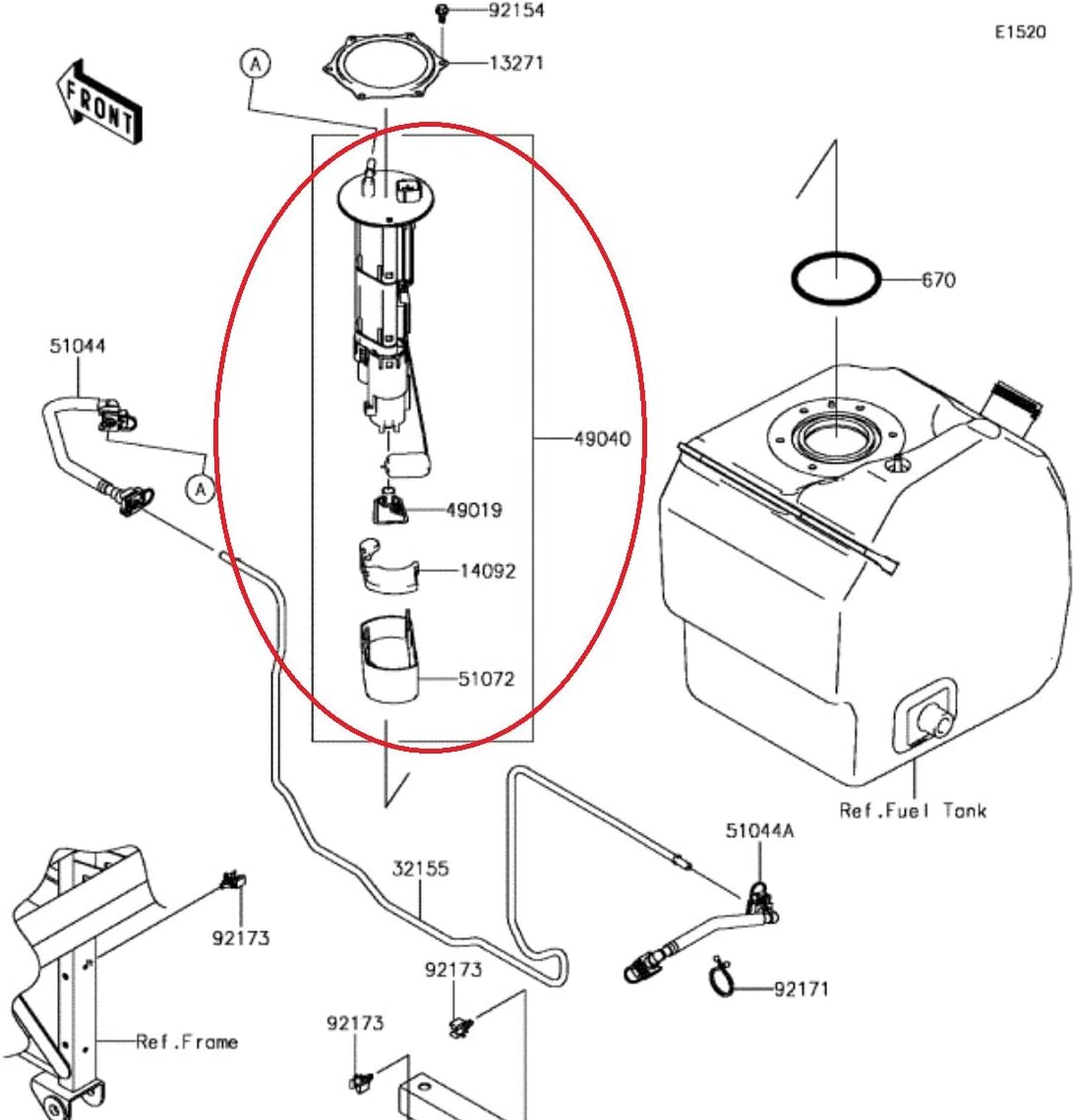 Fuel Pump Assembly For 2014-2020 Kawasaki Mule Pro FX FXT Teryx 800 Teryx4 49040-0733, 49040-0716