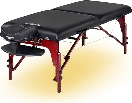 Master Massage 71cm Montclair 7.6cm Luxury Foam System Reiki Panel Wooden Portable Massage Couch Foldable Massage Table Spa Beauty Couch Physiotherapy Bed W/Ambient Light System, Black