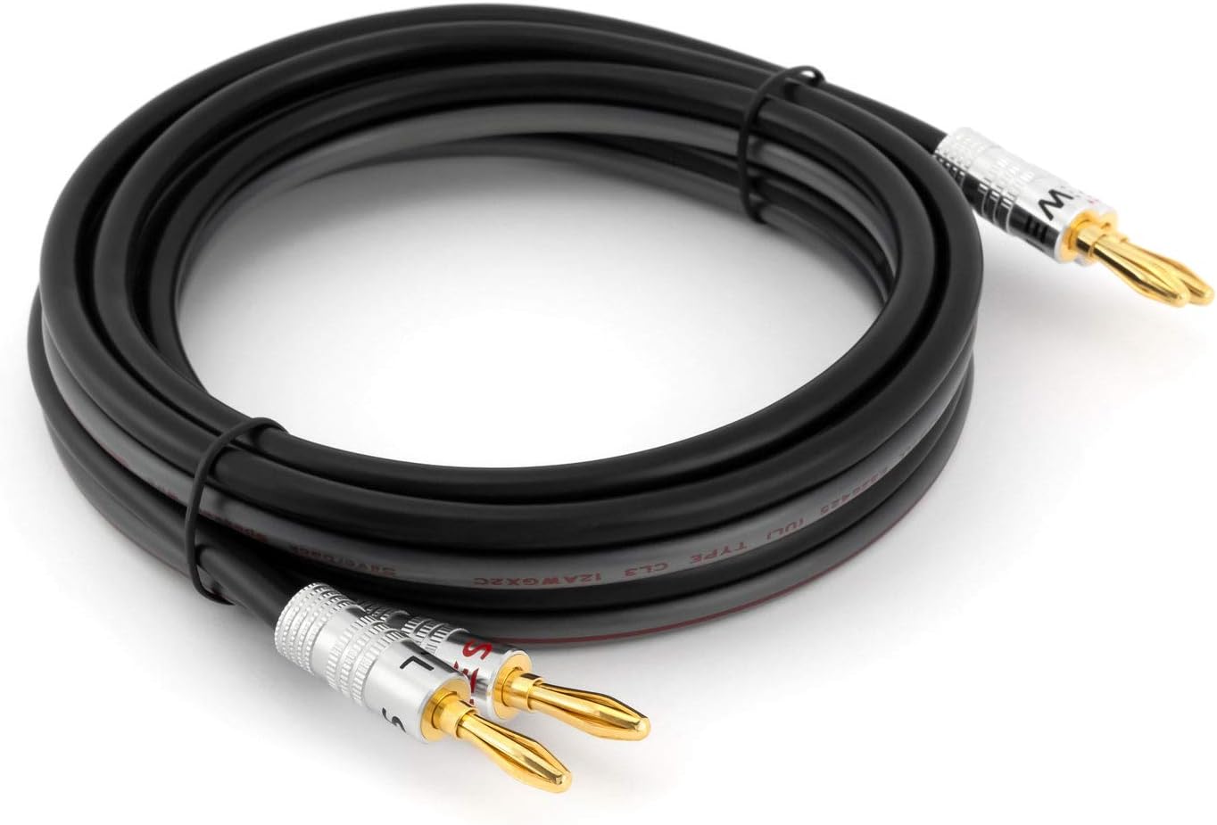 Silverback Speaker Wire by Sewell, 12 AWG, with Silverback Banana Plugs, OFC, 259 Strand Count, 3 ft