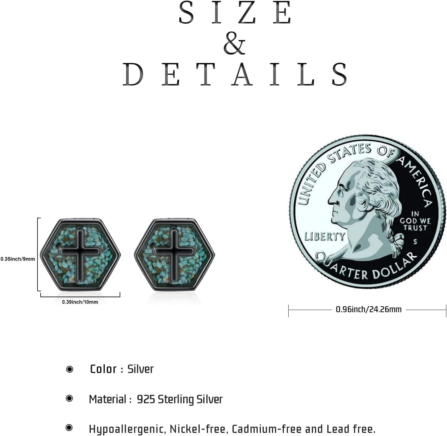 Cross/Ankh/Peace/Viking Stud Earrings for Men Women 925 Sterling Silver Turquoise Earrings Hypoallergenic Celtic Jewelry Valentines Birthday Gifts for Friends Brothers Sisters