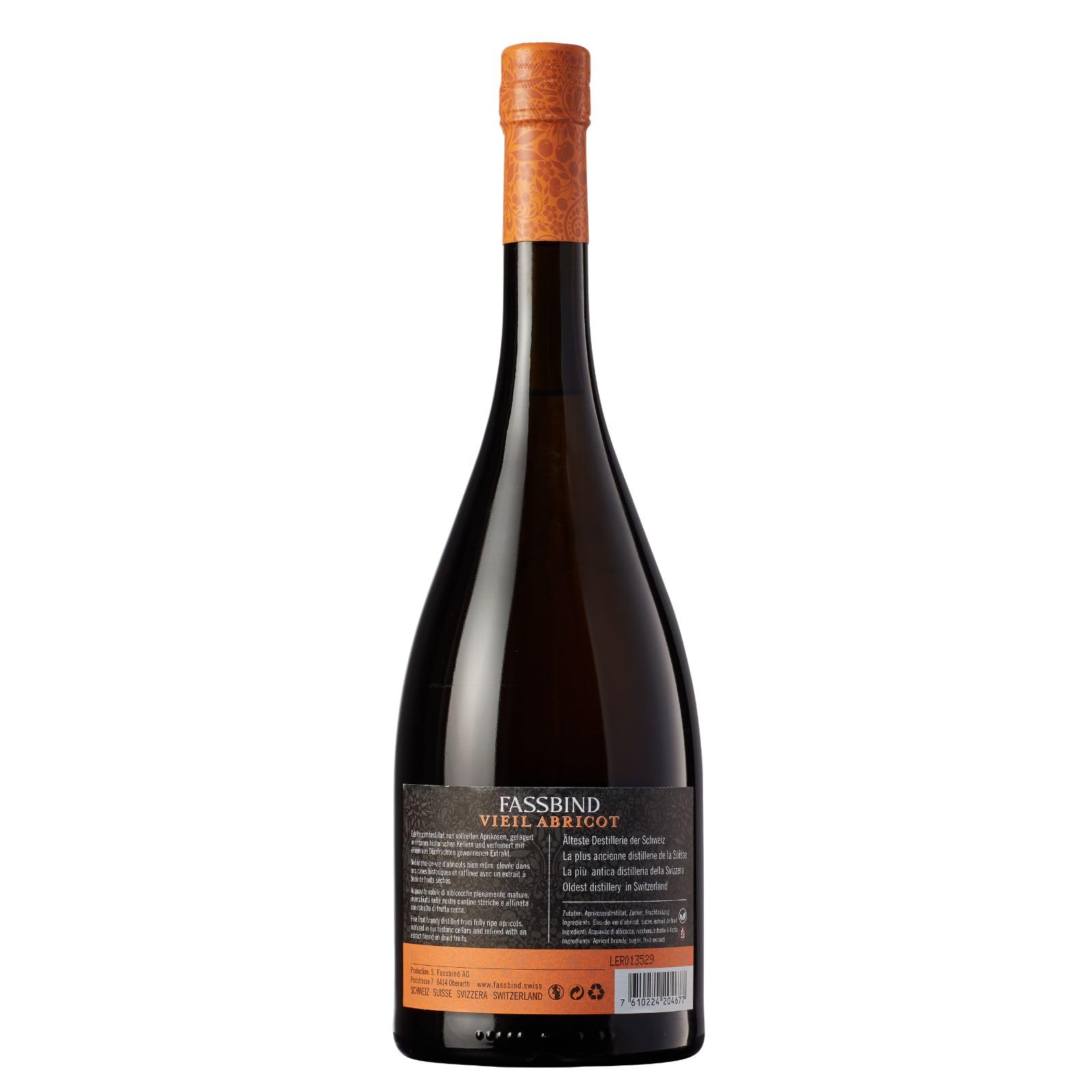 Fassbind Vieil Abricot (1 x 0.7 l) - Edler Schweizer Obstbrand aus der traditionellen Aprikosen-Sorte «Royal Luizet» mit 40% vol. Alkohol