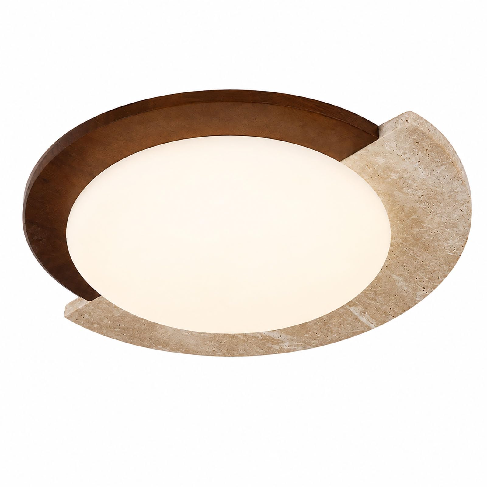 Plafoniera LED Soffitto Dimmerabile con Telecomando, Stile Wabi-Sabi in Travertino Naturale e Legno Massello, Spettro Completo, 2700–6000 K, Soggiorno e Camera da Letto,Ø45×H10cm
