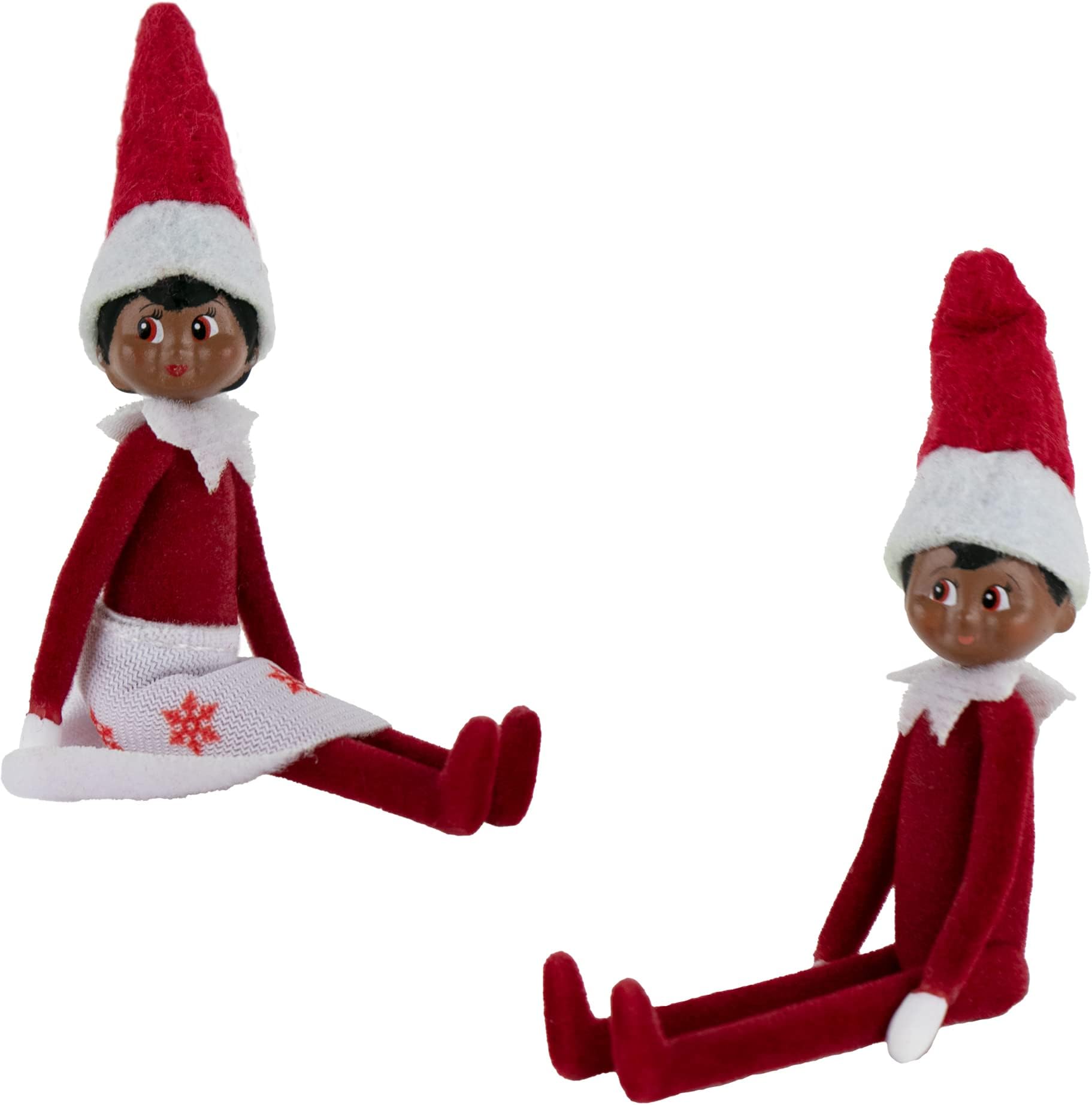 World's Smallest Elf on The Shelf Bundle Set of 2 Boy and Girl Dark Skin - Less than 4 Inches Tall