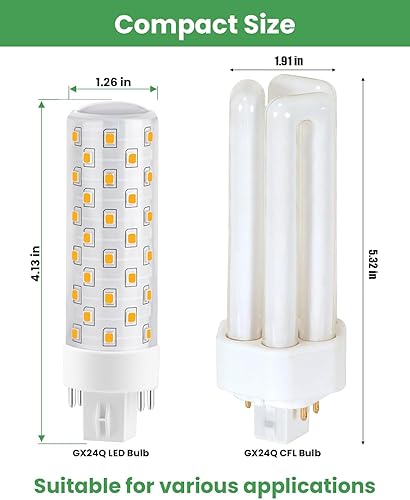 Miniatura 6 de Makergroup GX24Q - Bombillas LED con base de 4 pines, blanco cálido 3000 K, 13 W, 18 W, 26 W, bombillas fluorescentes compactas de repuesto en