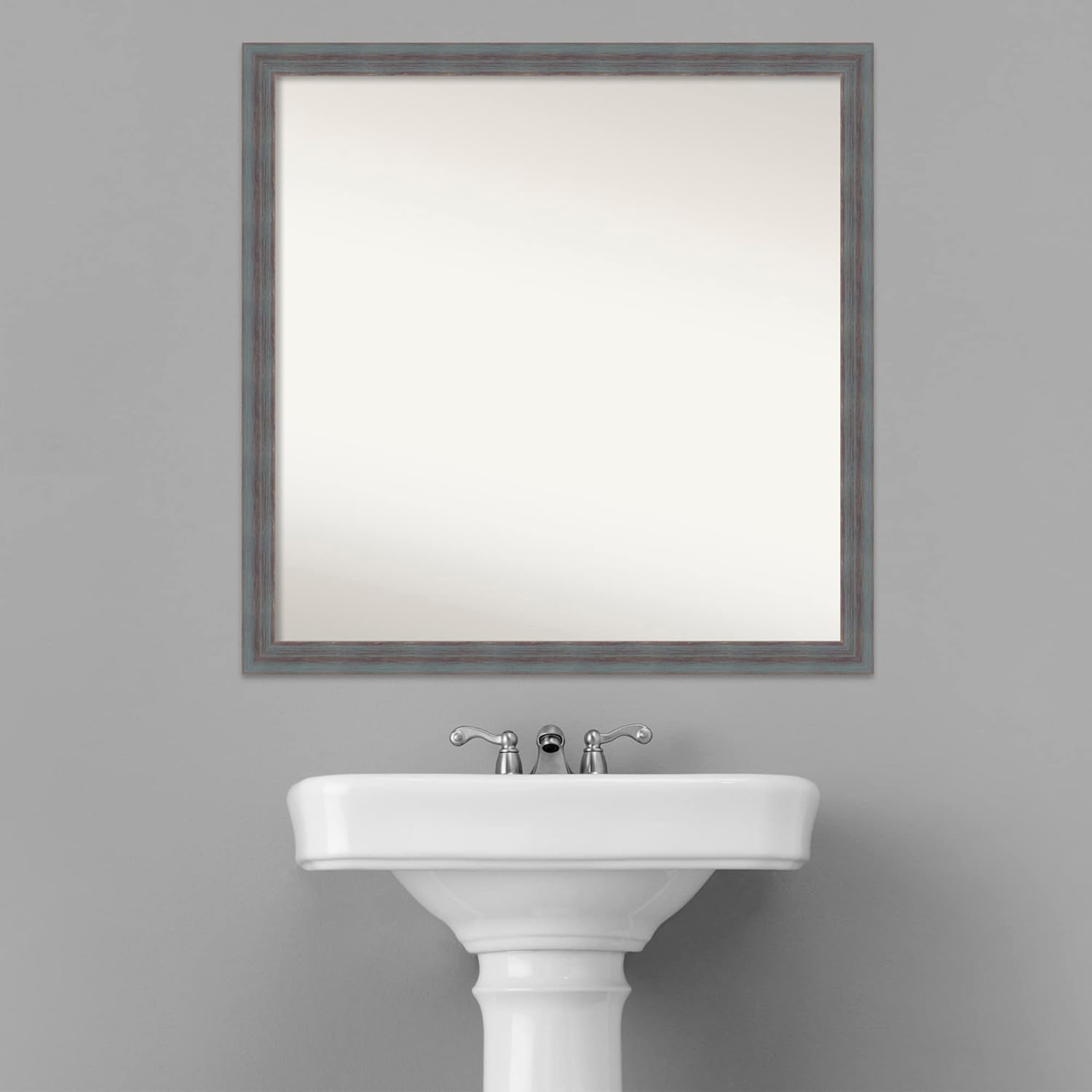 Amanti Art Blue Bathroom Mirror for Over Sink, 28x28 Dixie Blue Grey Rustic Square Vanity Mirror, Large Country Rustic Wood Frame, Hangs Horizonally and Vertically, Bathroom Wall Decor, Non-Beveled