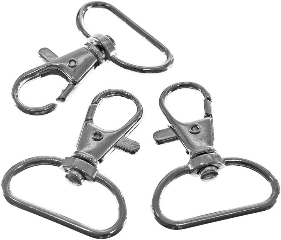 Silver Snap Hook Clasp, 50 Pack, 1-Inch Inside Diameter D-Ring Lobster Claw Clasp - Swivel Eye Lobster Snap Clasp Hook Strap