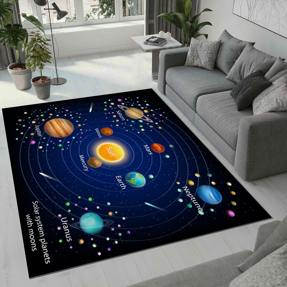 MARBRE Universum Teppich Wohnzimmer Schlafzimmer 3D Planet Sternenhimmel Teppiche rutschfest Waschbarer Kurzflor Teppich Grösse 160x230 cm Flauschig Weich Soft Home Outdoor Carpet Matte(Image 16-10)
