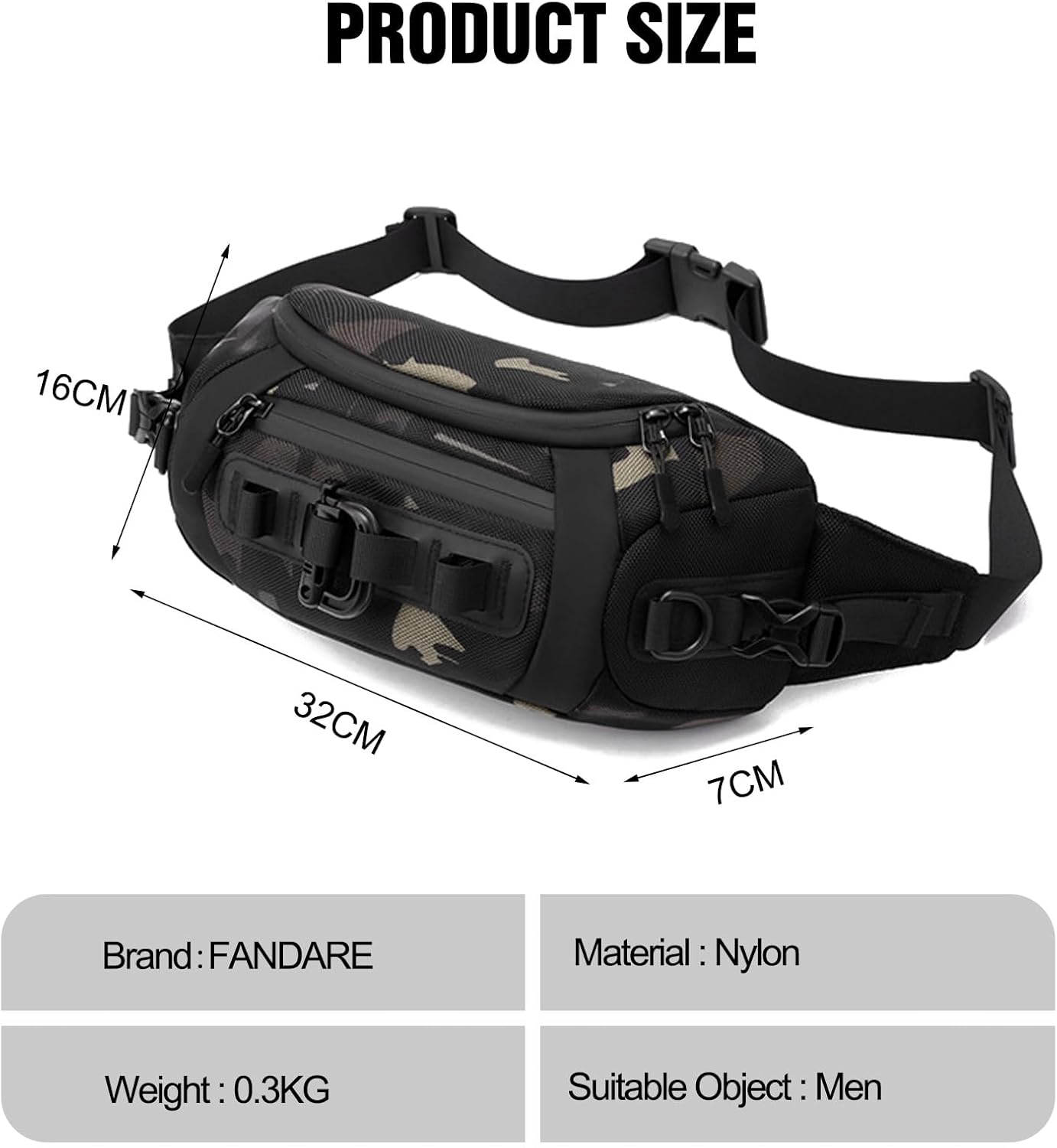 FANDARE Waist Fanny Pack Casual Sling Bag Sport Bumbags for Women Men Sling bag Nylon Chest Crossbody Bag Cover Pack for Hiking Cycling Travelling Outdoor Gym Business Shoulder Bag Camo