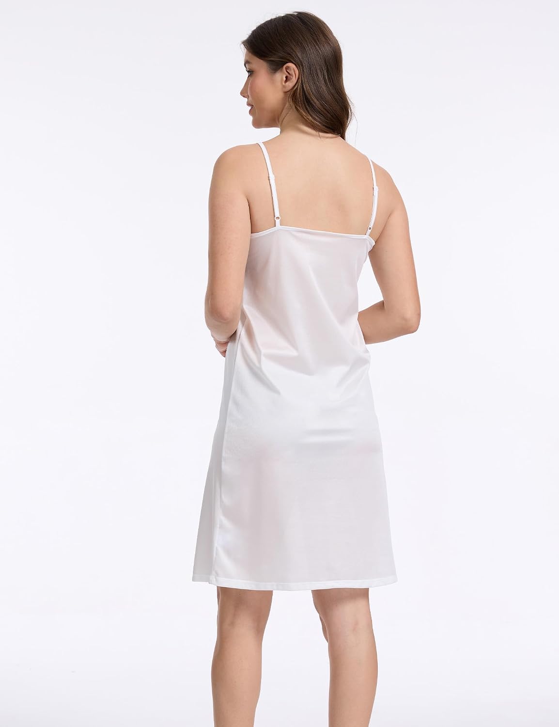 GYS Full Slip for Women Under Dress Non Cling Anti-Static Adjustable Spaghetti Strap Basic Cami Slip Dress, White, Small