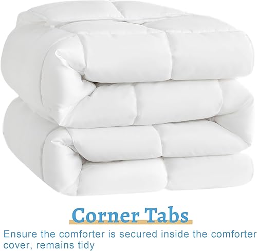 Miniatura 6 de Edredón blanco tamaño King, edredón alternativo de plumón, acolchado suave, relleno de edredón con pestañas en las esquinas, lavable a máquina