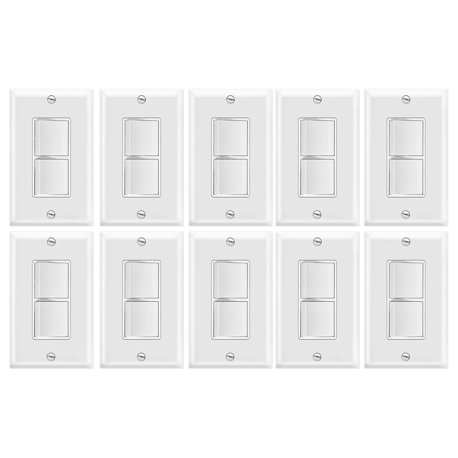 Heschen 10 Pack Duplex Rocker Switch, 15Amp, 120Volt, Single-Pole, AC Combination Switch, Residential/Commercial Grade, Grounding, White, Wall Plate is Included, UL & CUL Listed