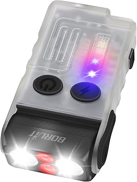BORUIT V20 Small Powerful Flashlight Super Bright with Red Blue Warm Light, 180 Head Swivels 110dB Buzzer - Mini Keychain Pocket Rechargeable LED Flashlights USB EDC Clip Flash Light