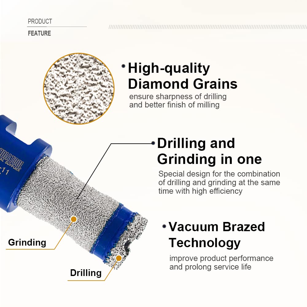 SHDIATOOL 1-3/4-Inch Diamond Chamfer Bits,Milling Bits,Countersink Bits for Shaping Bevelling Porcelain Tile Marble Ceramic Granite 45MM