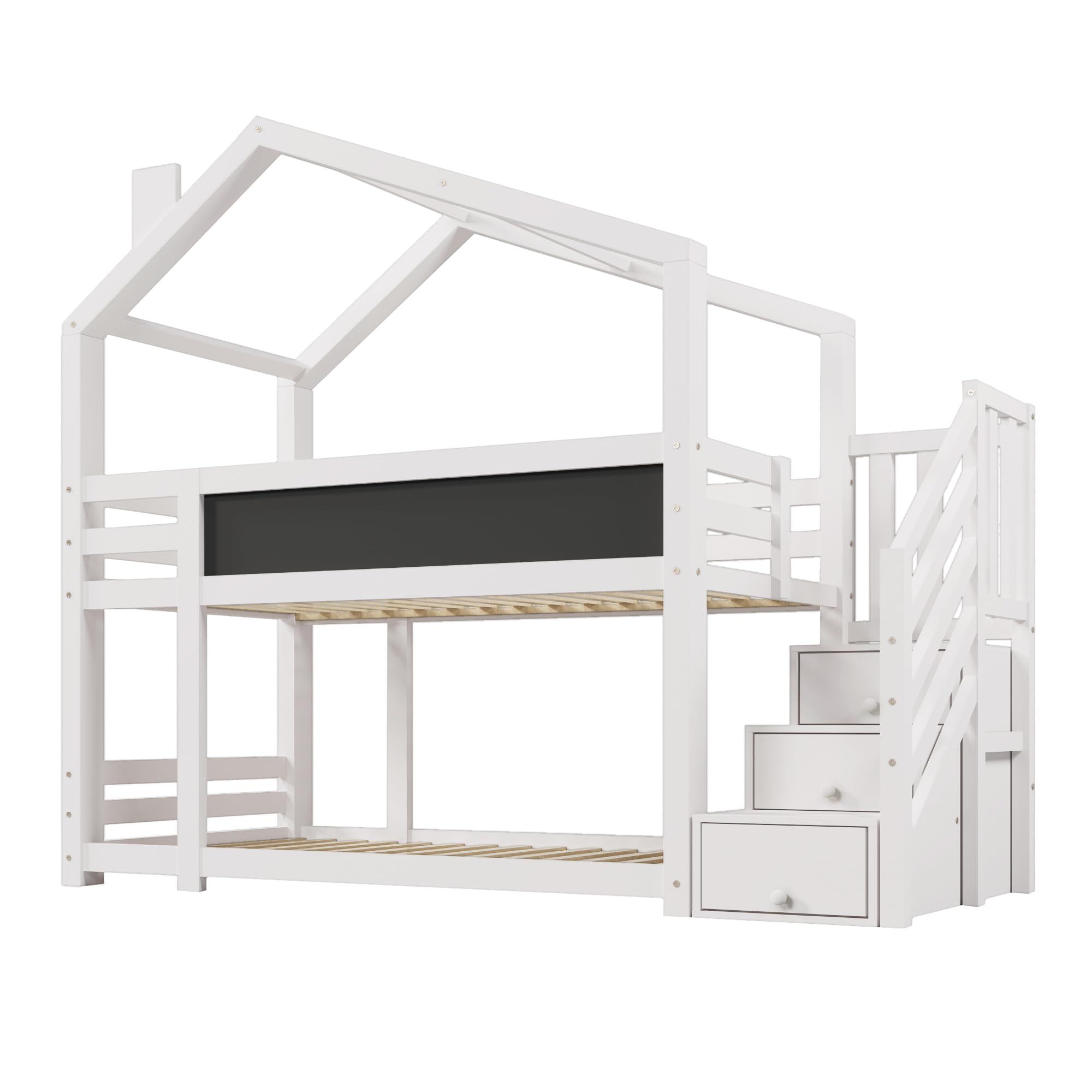 Letto a castello, Cameretta Letti 90 x 200 cm, Culla con 2 Posti Letto e Rete a Doghe, Letto a Soppalco in Pino, con Protezione Anti-caduta