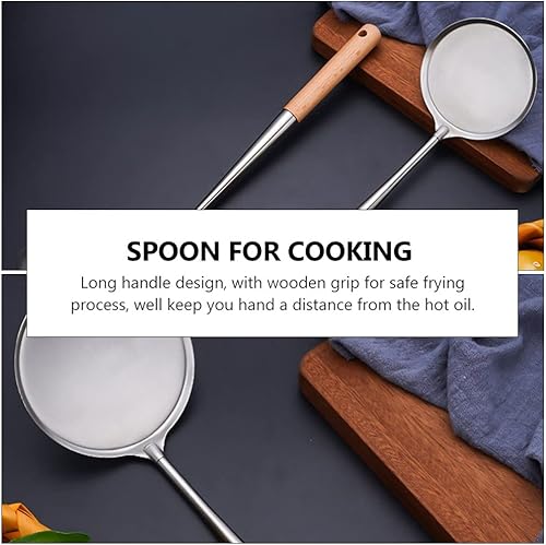 Miniatura 6 de HEMOTON Utensilios de cocina de acero inoxidable con cuchara plana redonda, espátula, volteador, sartén para huevos con mango de madera para el