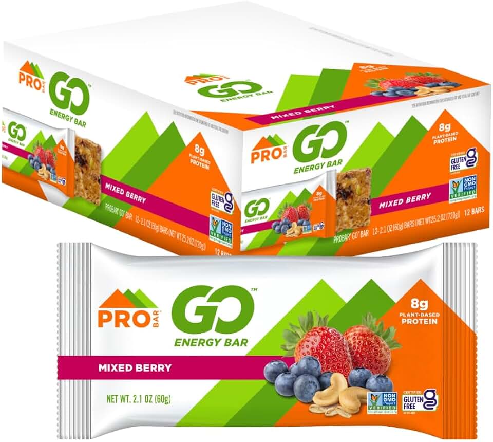 PROBAR GO Energy Bars - Mixed Berry - Gluten-Free, Non-GMO, Whole-Food Ingredient Snack Bars (12 Count) [Amazon-developed Certification] Compact by Design