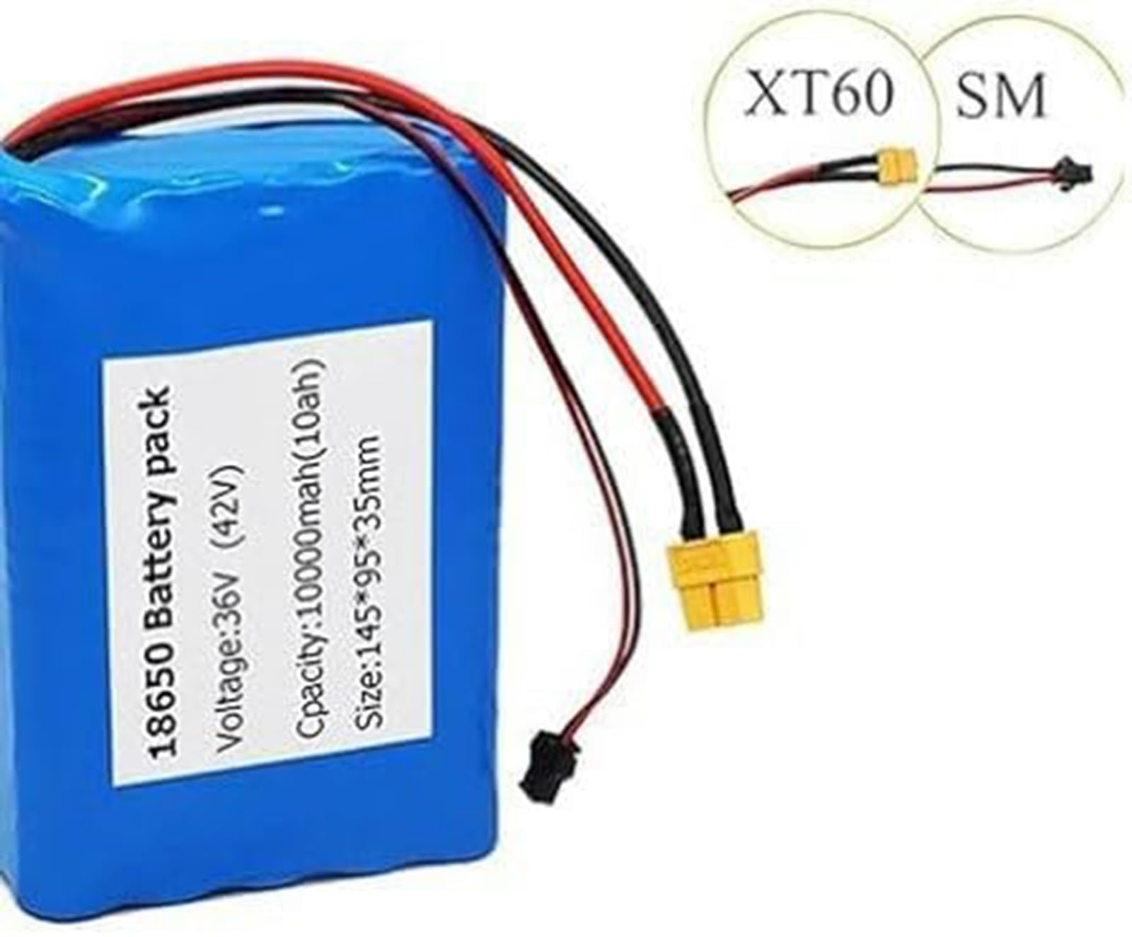 36V 10AH Batterie De Vélo Électrique Lithium-ION Battery pour Trottinette Électrique Matériau PVC Étanche avec Chargeur 42V 2A (36V 10AH, XT60+SM)
