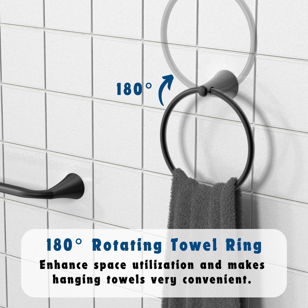 PIERCETON Collection, 5-Piece Bathroom Hardware Accessories Set, Towel Ring, Adjustable Expandable Towel Bar, Two Towel and Robe Hook, Toilet Paper Holder, Wall Mounted, Satin Nickel