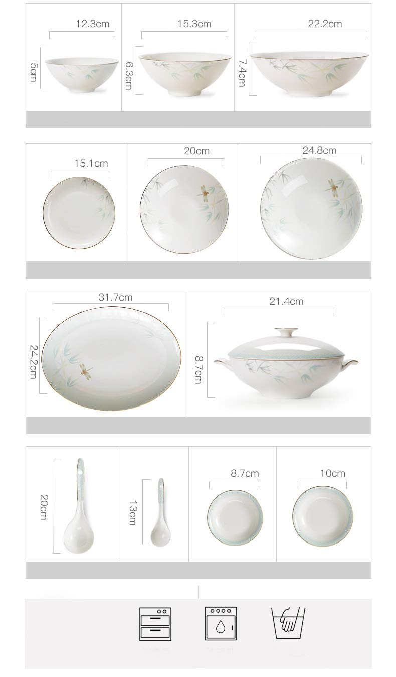 12/32/48 szt. Zestaw obiadowy z delikatnej porcelany, ceramiczne naczynia stołowe, naczynia, wzór w stylu chińskim, elegancki zestaw przyborów, zawierający ponad 45% mączki kostnej i Beauty Comes