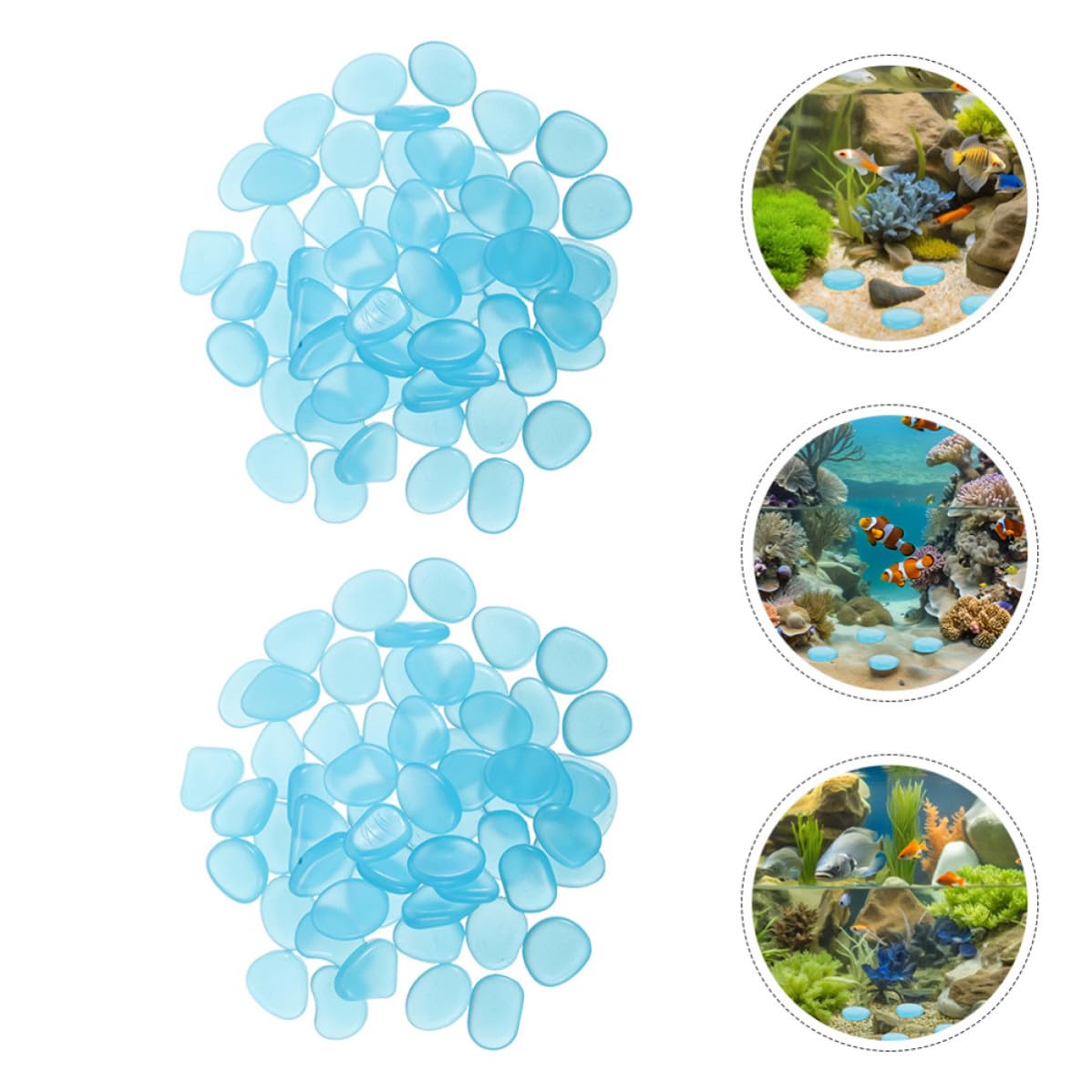 300pcs Blue Glow in Dark Pebbles, Resin for Fish Tank Xmas
