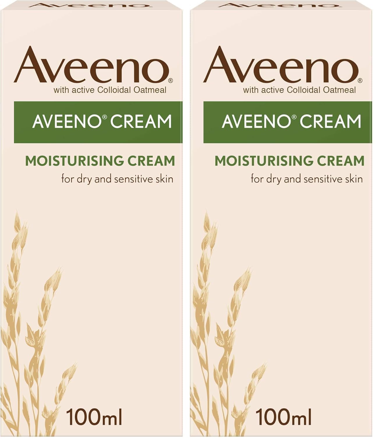 Aveeno Moisturising Cream (1x 100ml), Nourishing Body Lotion with Hydrating Colloidal Oatmeal, Full Body Moisturiser for Dry and Sensitive Skin, Suitable For Adults & Babies From 3 Months (Pack of 2)