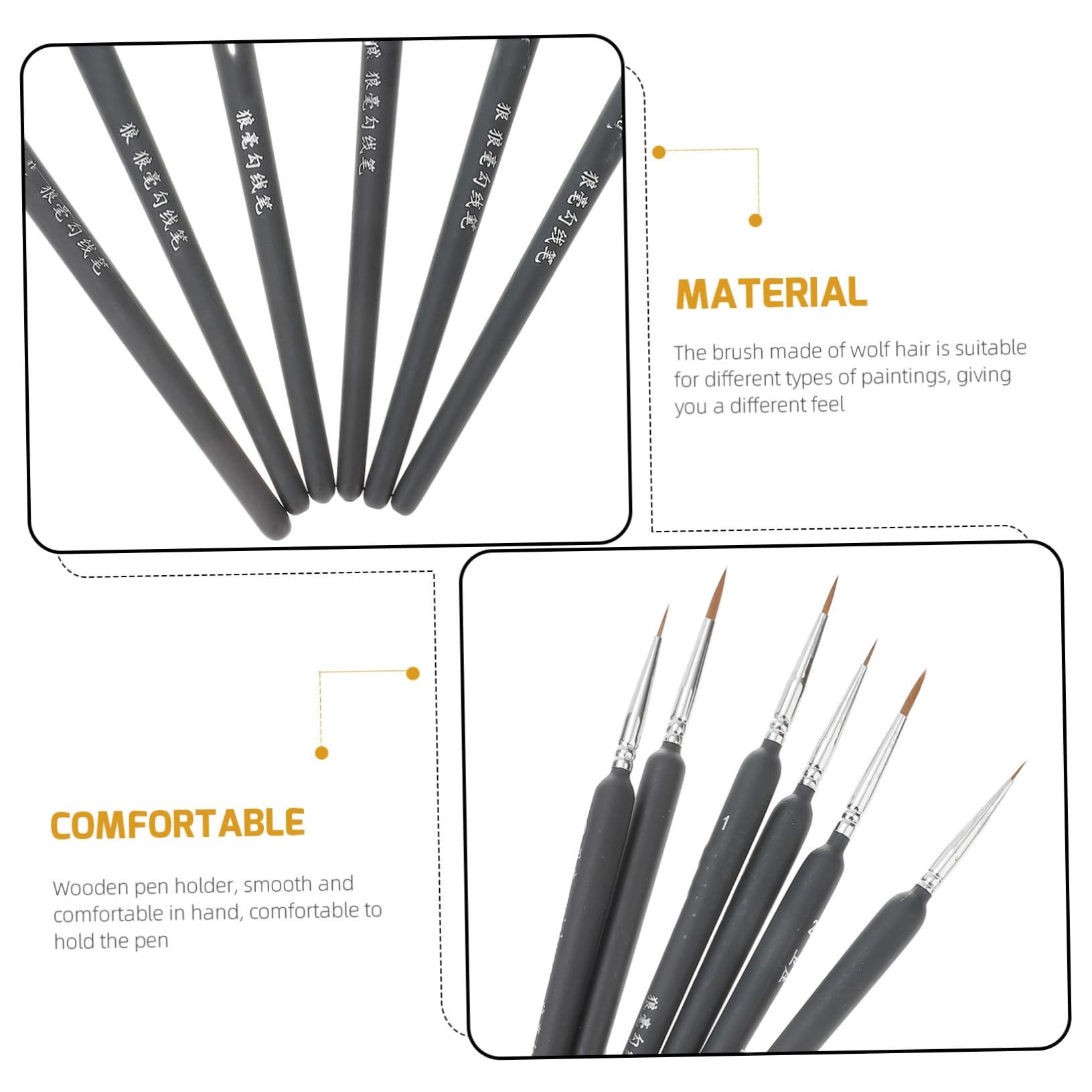 Set de 6 Pinceles de Acuarela Profesional Pelo de Comadreja, Accesorios de Pintura Fáciles de Limpiar para Adultos y Profesionales